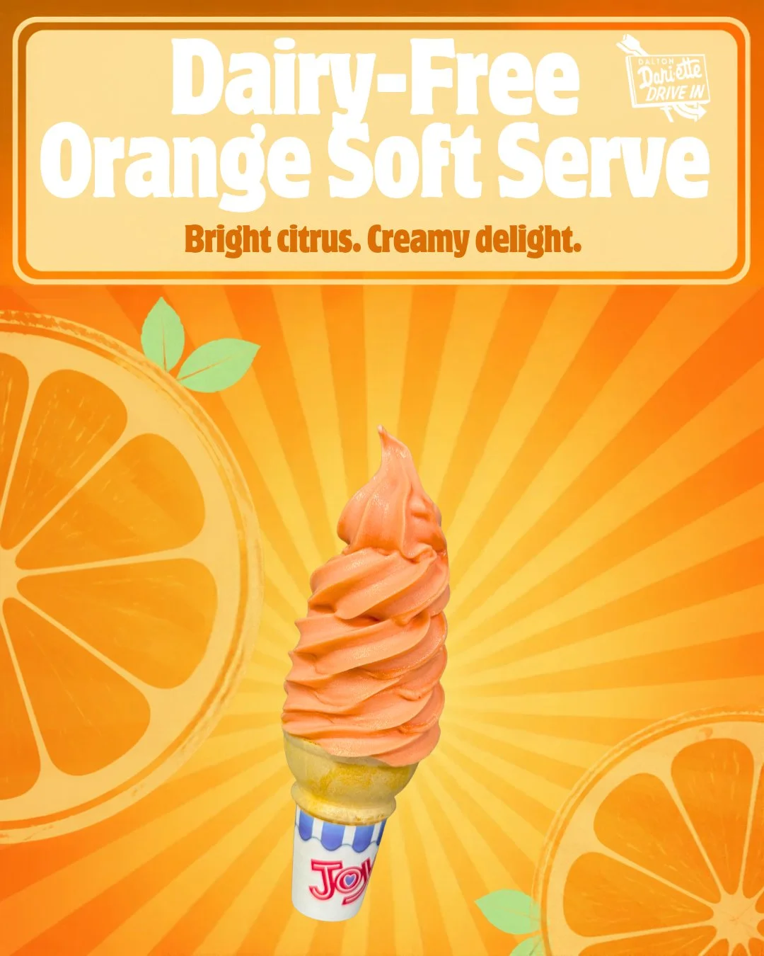 We have Dairy Free Orange Dole soft serve. Try it as a twist with DF Vanilla!