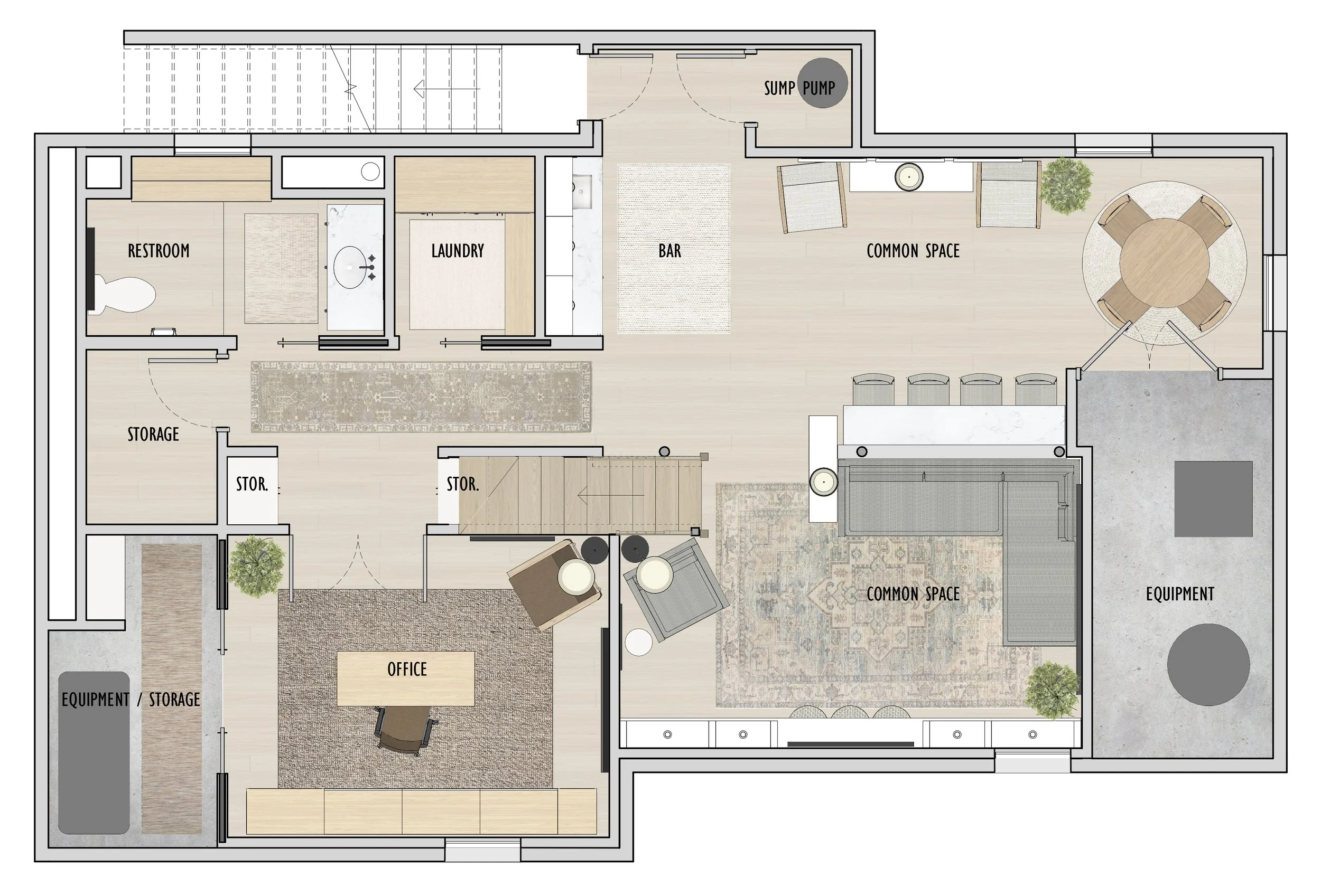 Basement Renovation - Canton, MA - Colored Floor Plan