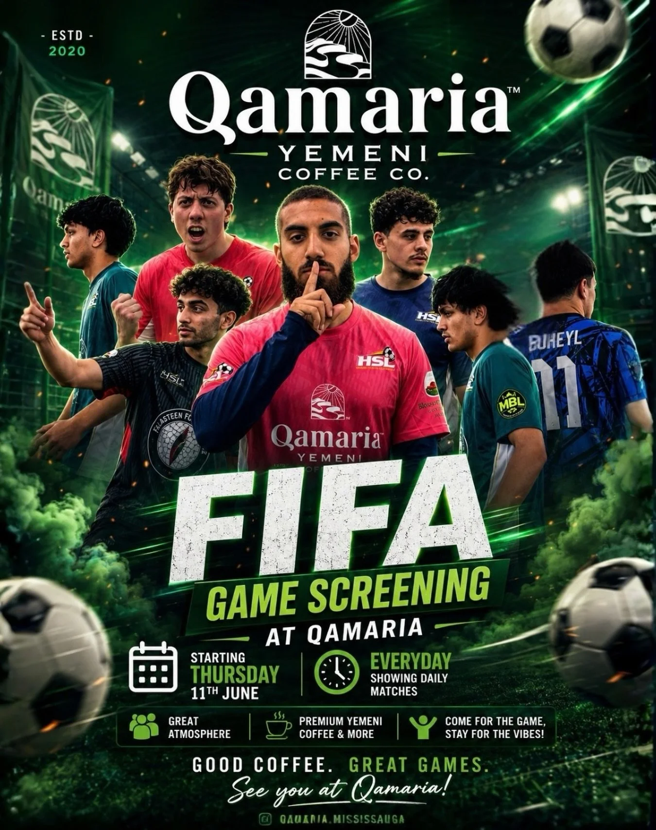 CATCH ALL THE WORLD CUP ACTION AT @qamaria.mississauga ! Every game, every moment!