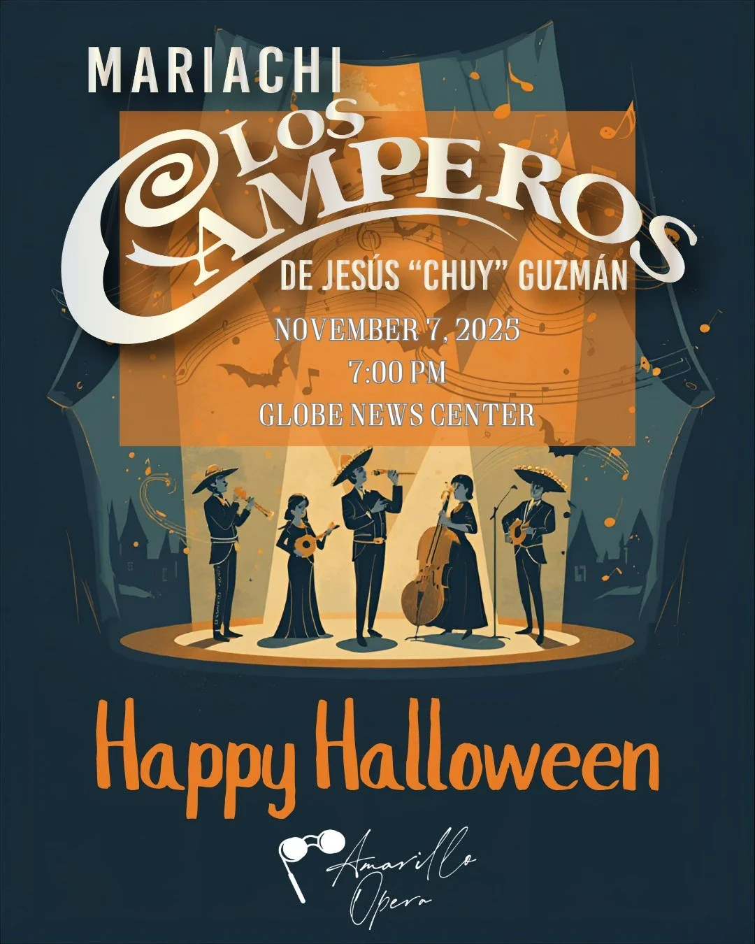 Happy Halloween from the Amarillo Opera!

No tricks here... just a spooktacular treat! 
Get your tickets to Mariachi Los Camperos, live November 7th! 
www.amarillopera.org

#Halloween #AmarilloOpera #Amarillo #MariachiLosCamperos #Mariachi #DayoftheD
