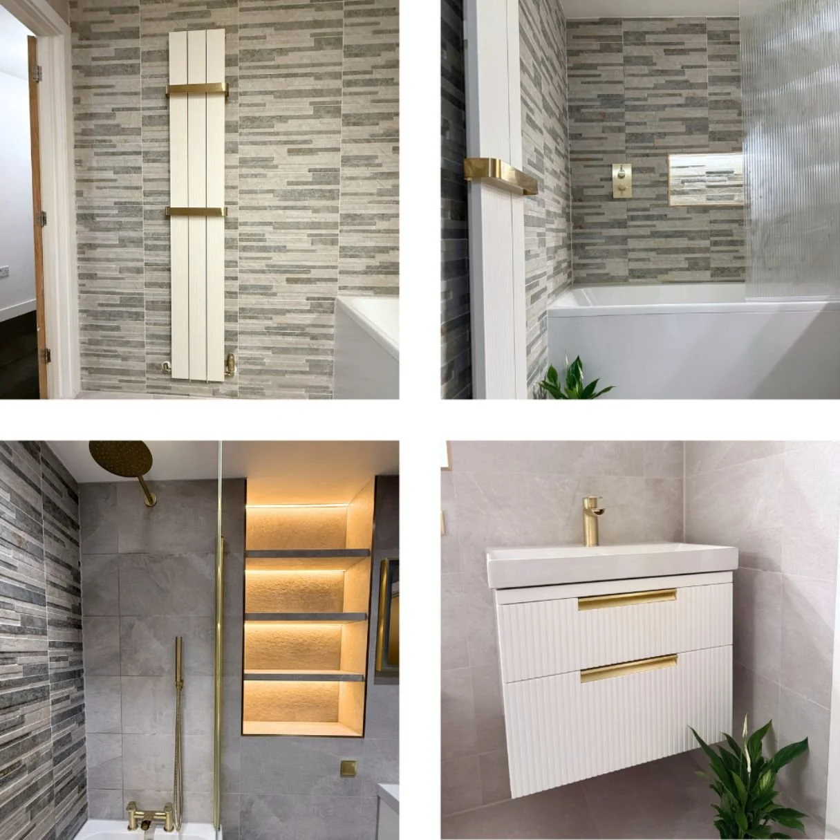 Hempstead Gloucester bathroom renovation gold fittings grey tiles
