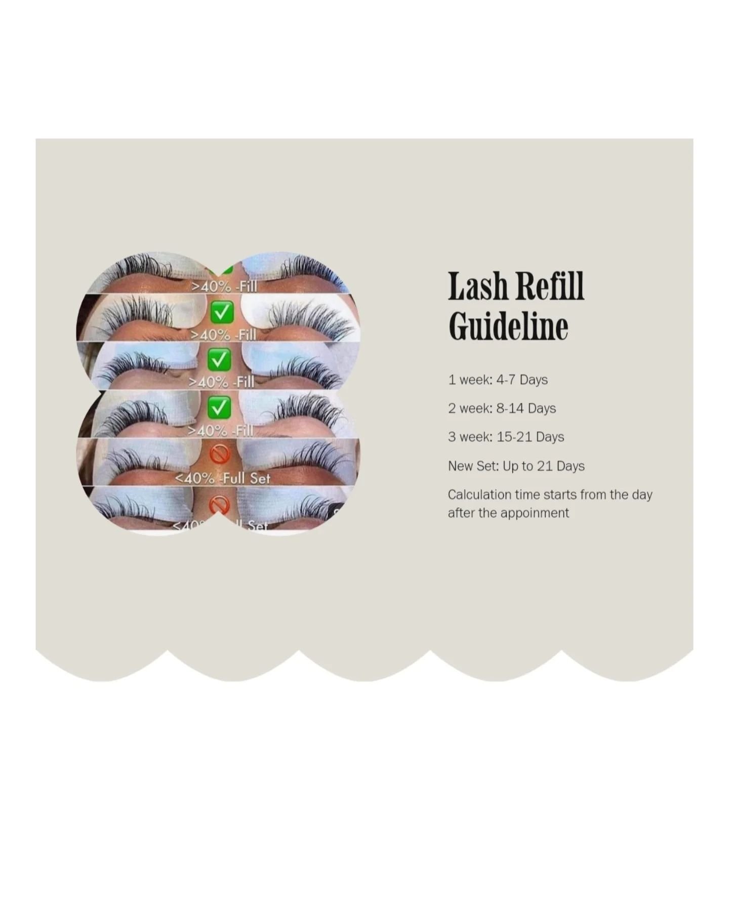 This is how the eyelash fill calculation is done. 
___________________ 

New Client 30% OFF (Any Lash Extension New Set) 

🌙La Luna Lash 
Custom styles for Extension＆lift | sell Press on Nail
✨Open 7days: 10am-7pm 

📞9296477344
📍143 Montague st 2f