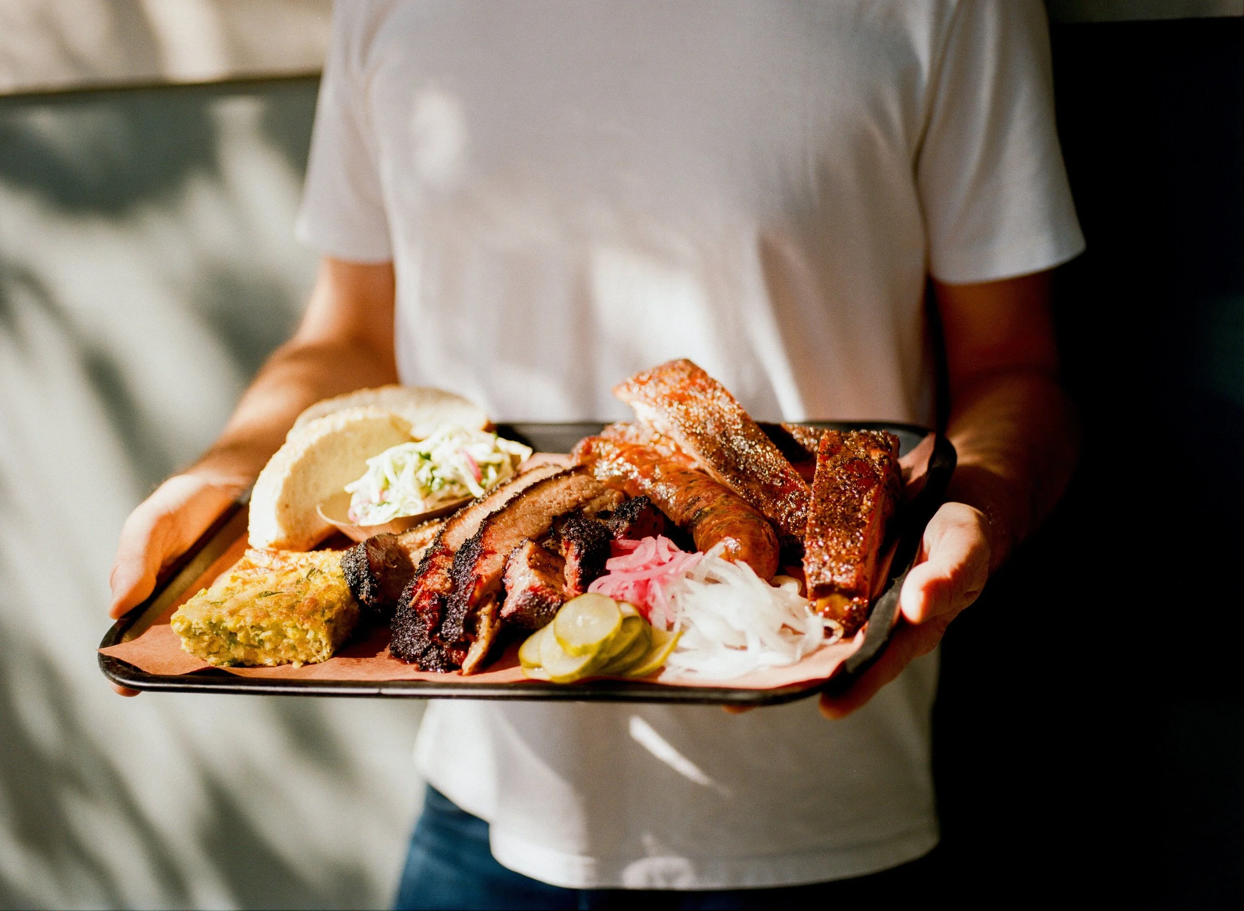 Tray of Central Texas-style barbecue at from award-winning Lewis Barbecue