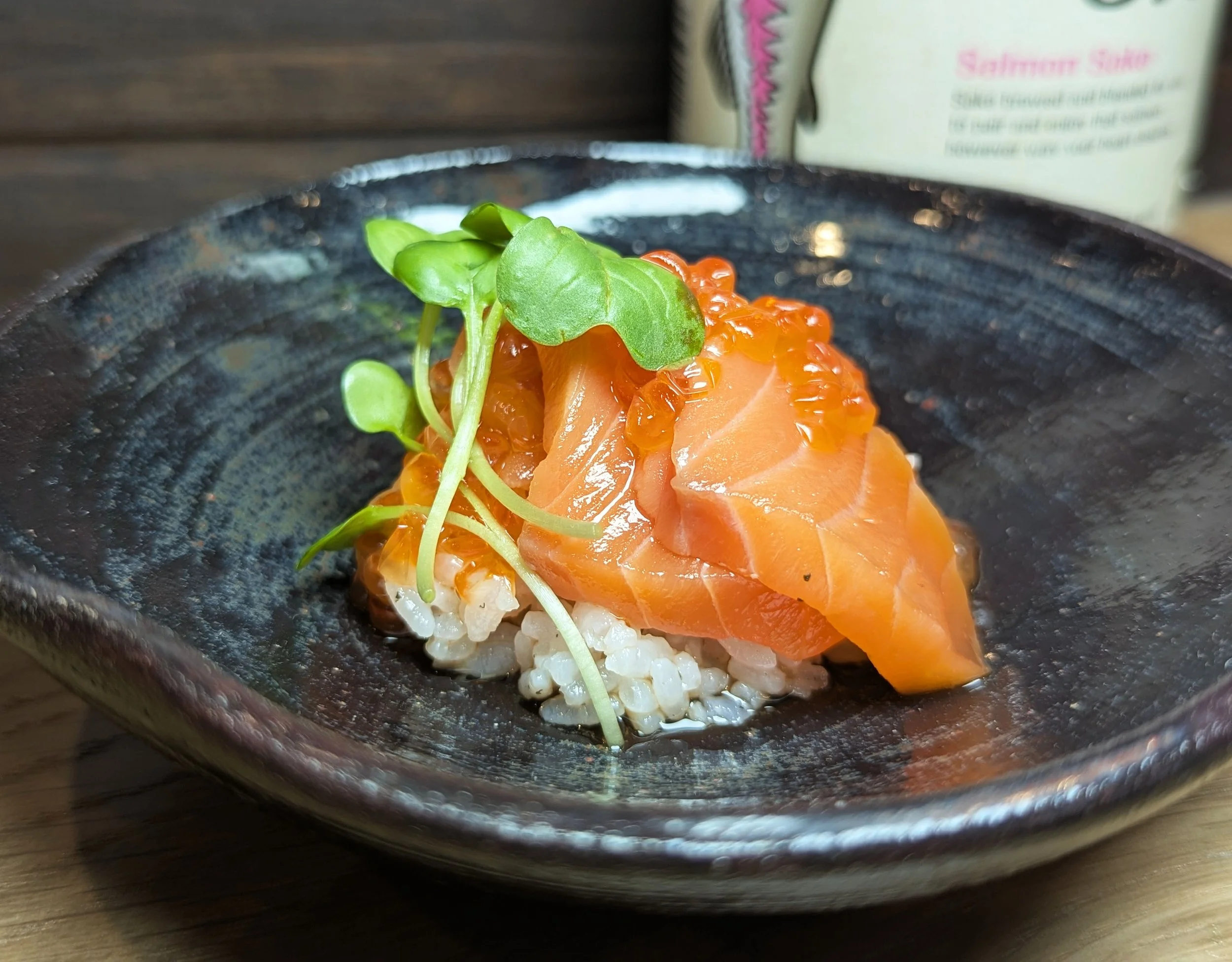 Chef Hajime Sato Sazanami Restaurant Beaverton Oregon Salmon with Ikura