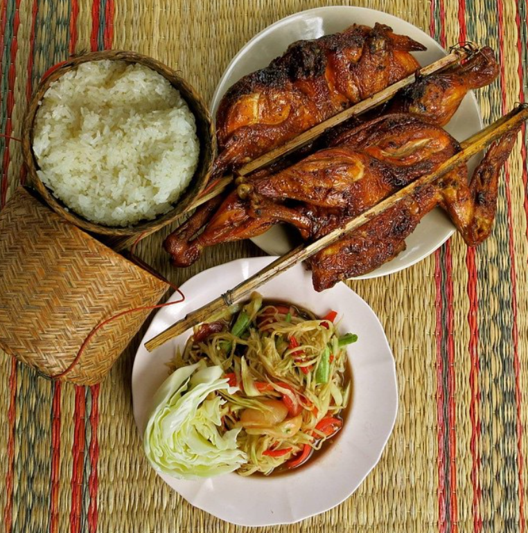 Saap Randolph Ghai yang, son tum Isaan, and khao neaw Vermont Michelin Guide