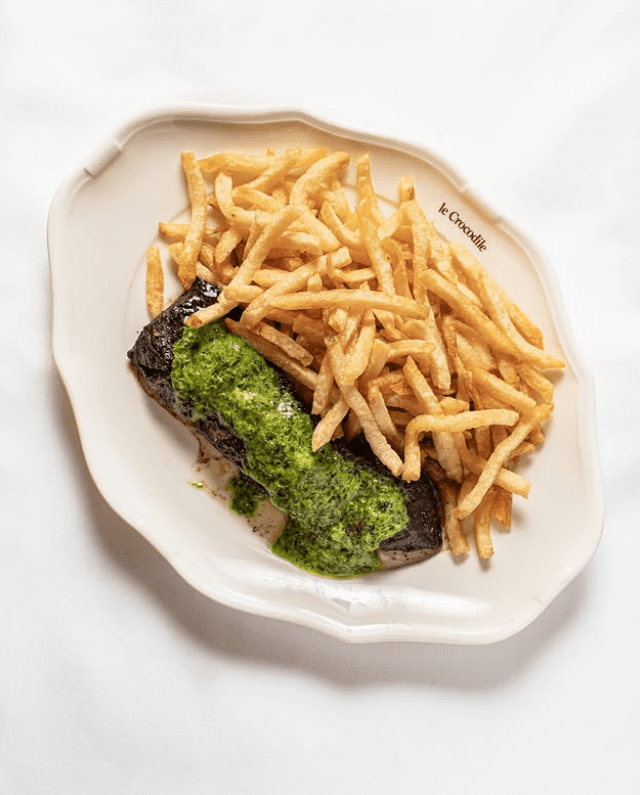 Le Crocodile Restaurant Wythe Hotel Steak frites with maître d'hôtel butter