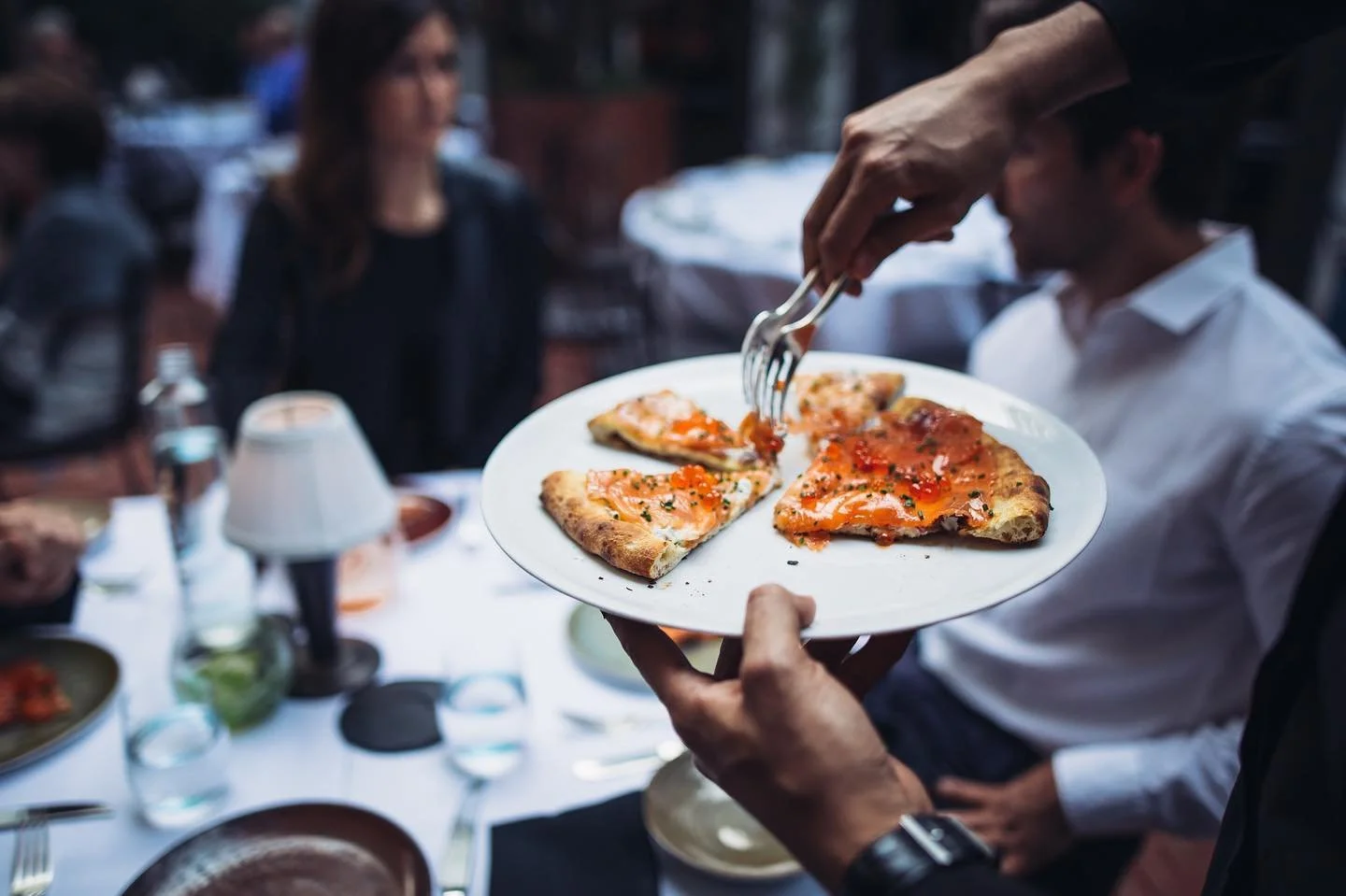 Spago Beverly Hills Wolfgang Puck Smoked Salmon Pizza served