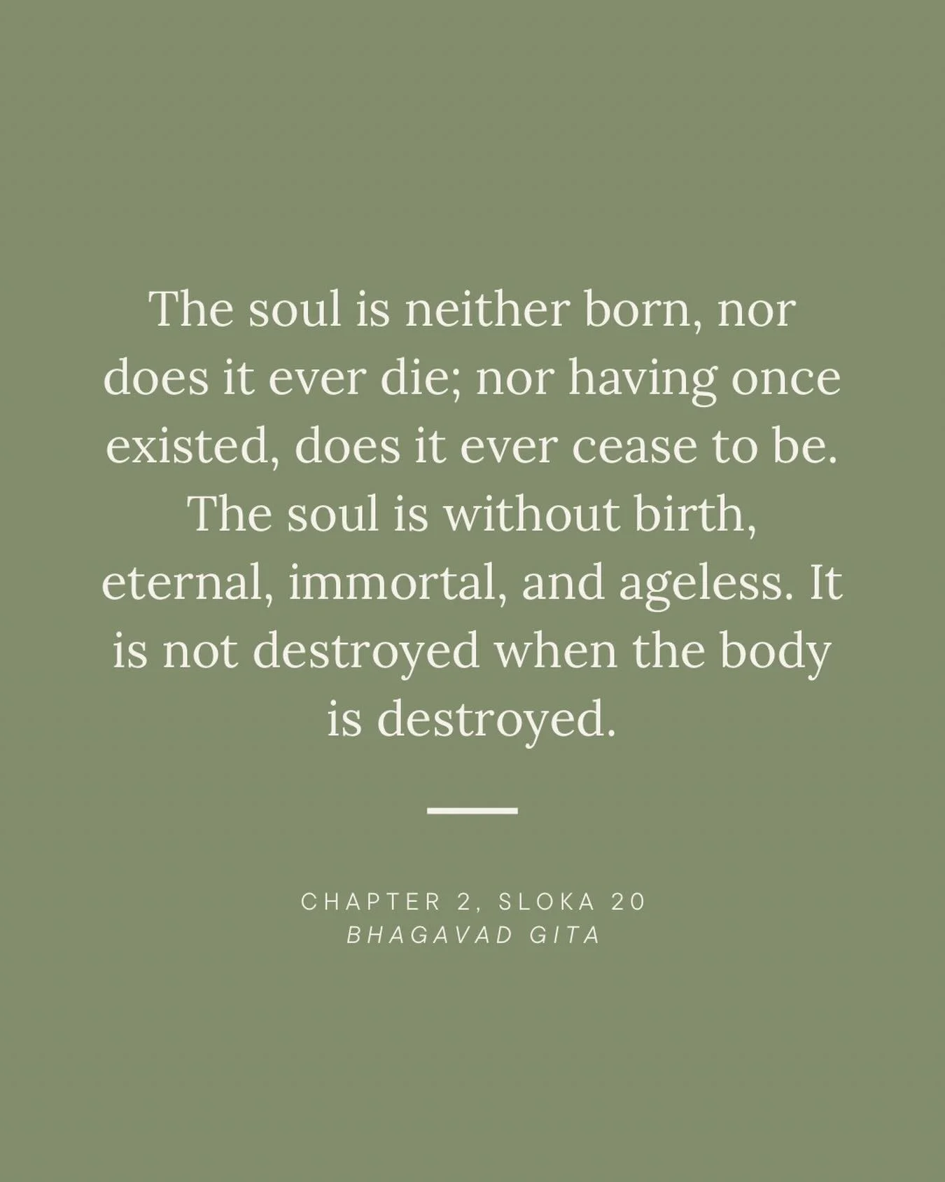 Reading the Gita once again - Chapter 2 might be my favourite and this sloka always provides me comfort during difficult times.  Please share what you read to soothe your soul. 📿💫🙏🏻

#bhagvadgita #studentofyoga
