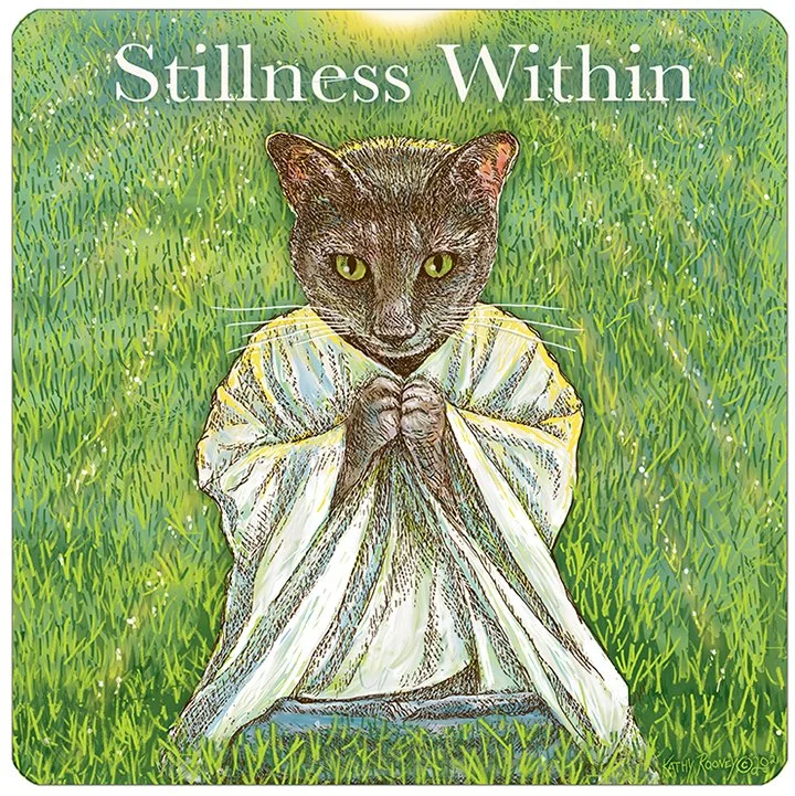 “Stillness Within”, digital art. Like the Buddha, a cat teaches us the wisdom of stillness, presence, and simply being.
