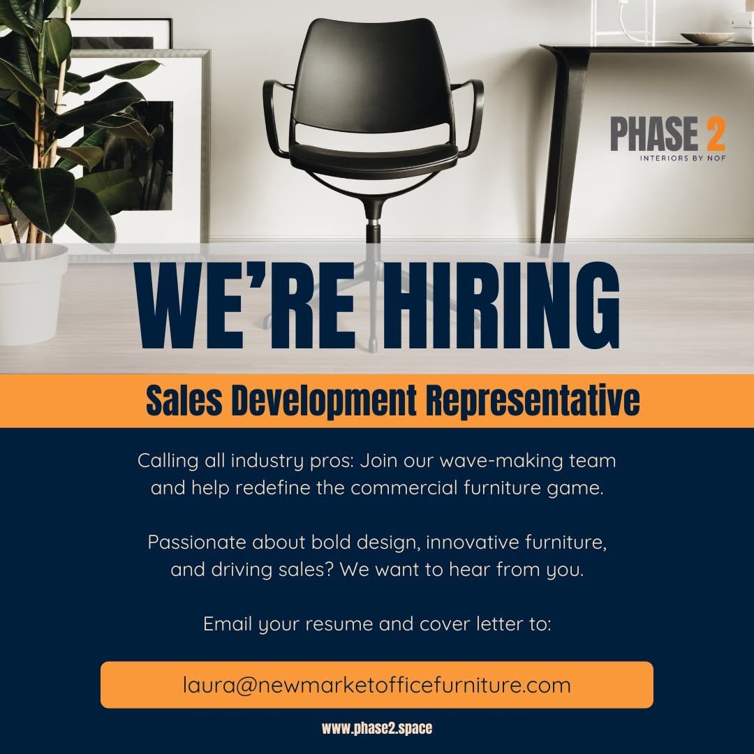 Big ideas need bold people. 

Phase 2 Interiors is hiring an experienced Sales Development Representative! If you&rsquo;re driven, skilled in sales, passionate about commercial furniture, and ready to make an impact, we want to hear from you. 

Let&r