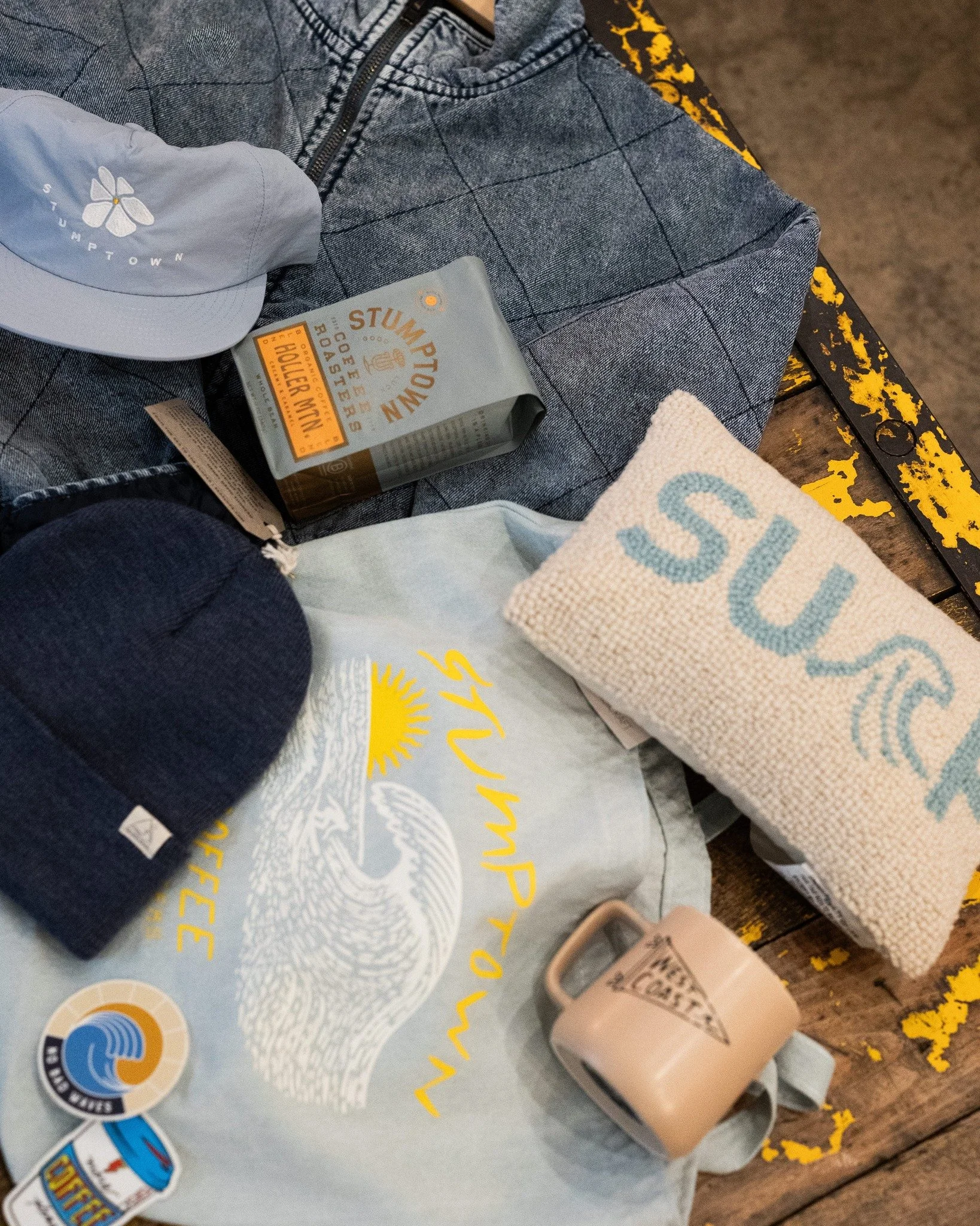 Stumped on gift giving this holiday season? STUMPTOWN TO THE RESCUE! From a selection of coffee, to bags you can fill with swag...like this new jean jacket that just hit our shelves, or these fun hats, a perfect new mug, and so much more! Not sure wh