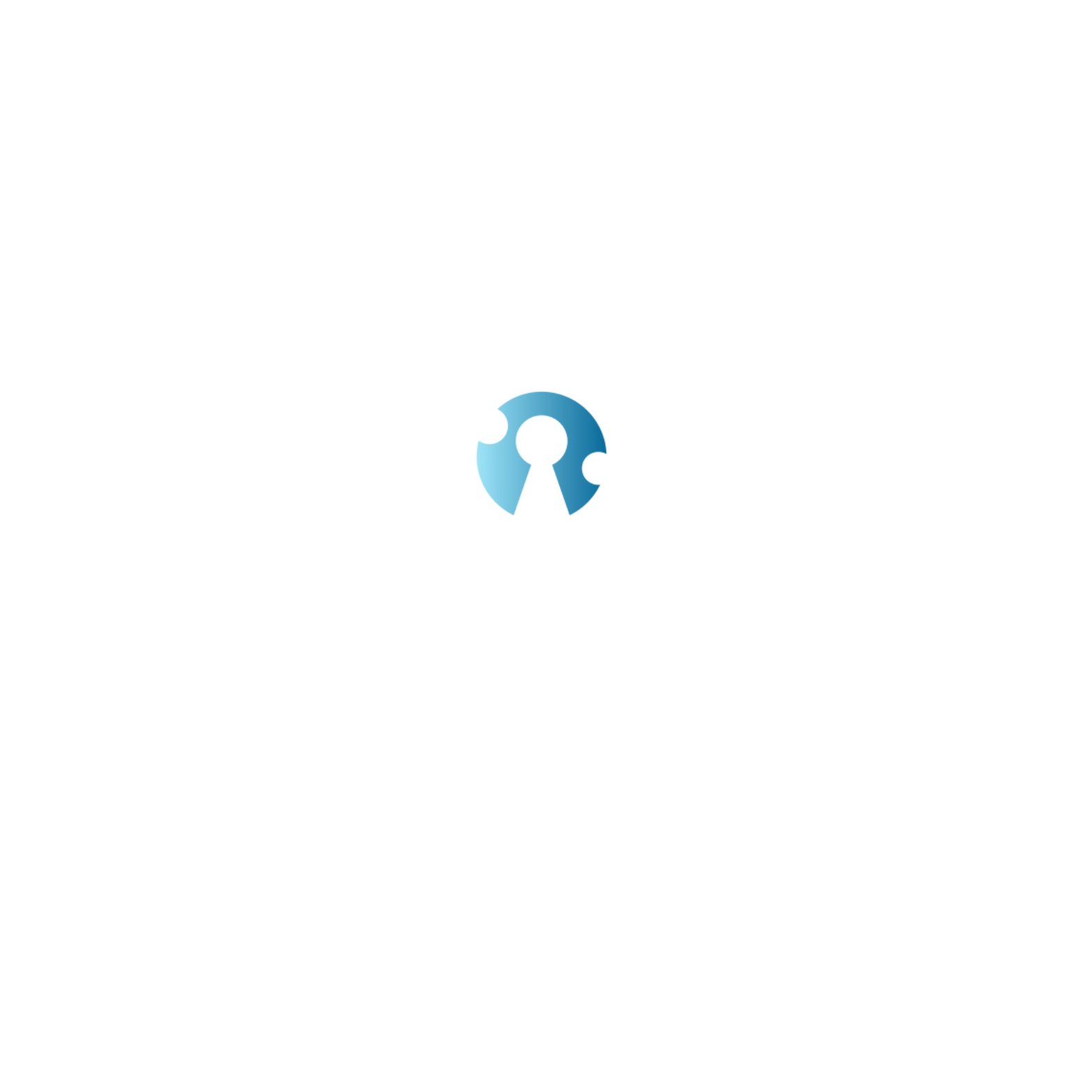 Logo with eye and shield design, featuring a keyhole in the pupil.