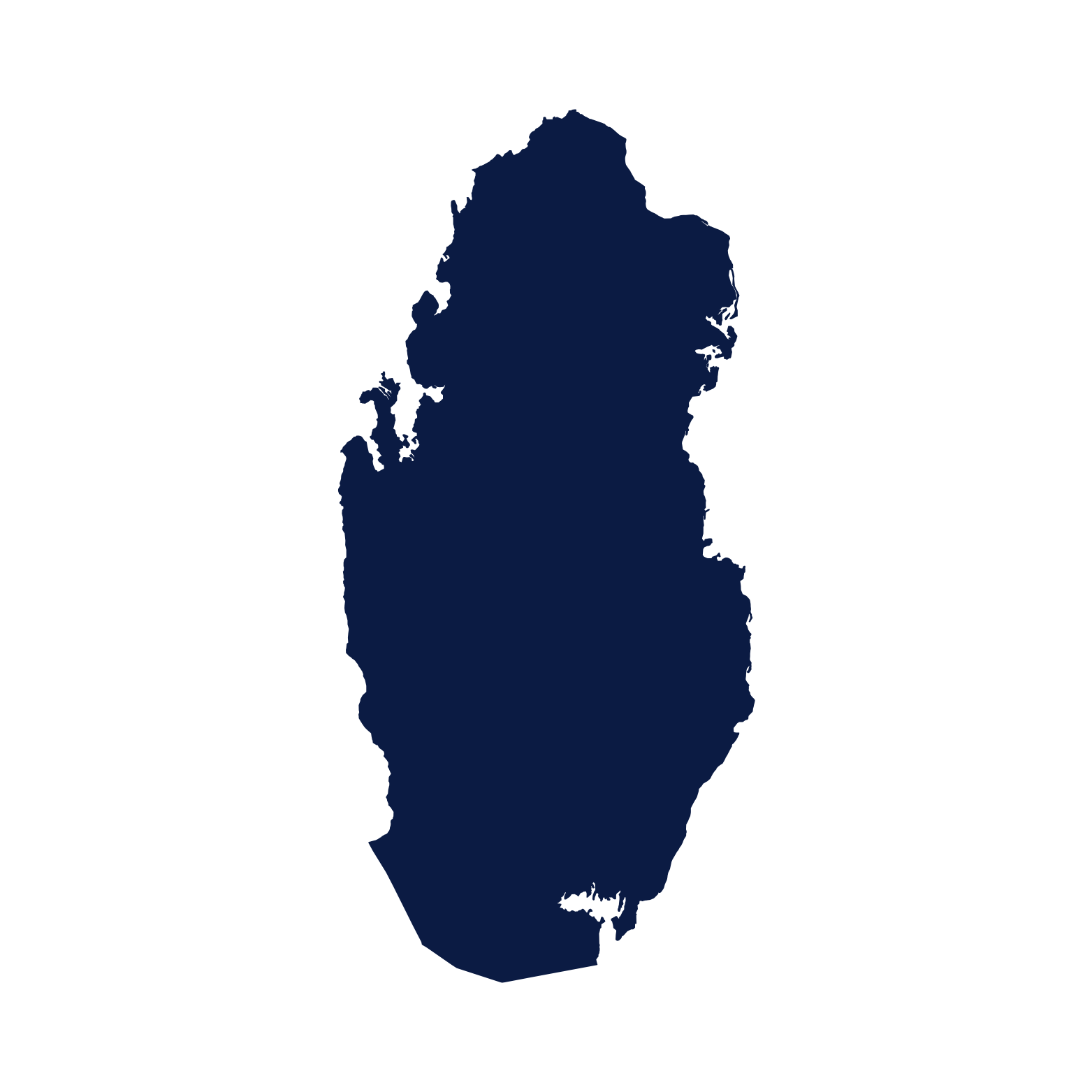 Silhouette map of Qatar on a white background
