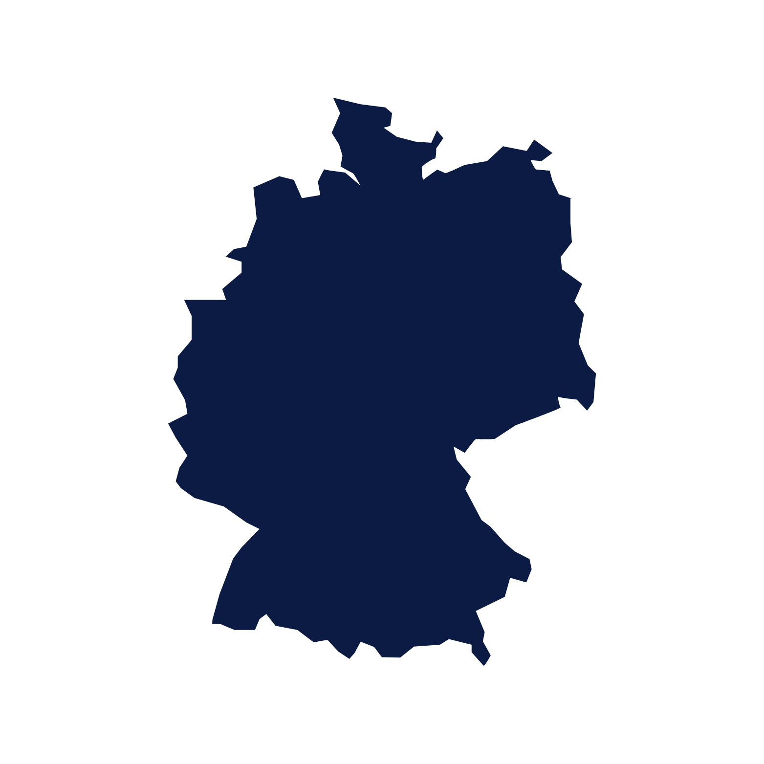 Silhouette map of Germany in dark blue