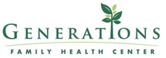 Generations Family Health Center logo with green text and leaf graphic