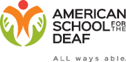 Logo of American School for the Deaf with a stylized figure surrounded by a green and orange design.