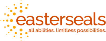 Easterseals logo with orange text and a sunburst design, and the slogan 'all abilities. limitless possibilities.'