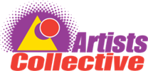 Logo with stylized text reading 'Artists Collective' in purple and red