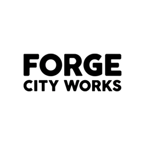 Black logo with the words 'FORGE CITY WORKS' in bold capital letters.