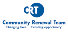 CRT Community Renewal Team logo with the slogan 'Changing lives... Creating opportunity!'