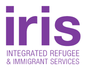 Logo of Iris Integrated Refugee & Immigrant Services with purple text.