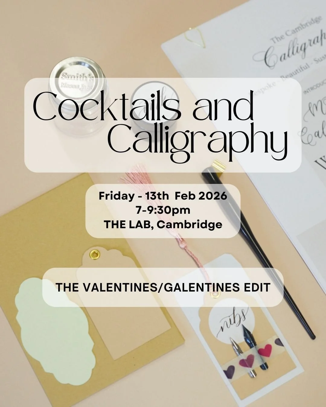 Cocktails and Calligraphy - The Valentines Edit

@cambridgecalligrapher has teamed up with @cambridgebid  and @thelabcambridge as part of The Cambridge Arts Festival, to bring you a creative evening of Valentine&rsquo;s Day themed calligraphy, great 