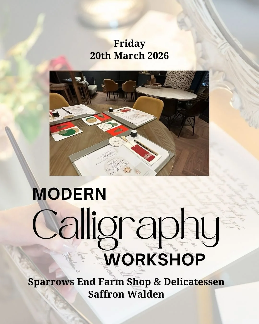 Fancy some fresh spring you time? 

Join me at @sparrowsendfarmshop_ this spring for an exclusive calligraphy workshop in the beautiful Feeding Room. 

I&rsquo;ll guide you through a fun and relaxed evening where you&rsquo;ll learn beautiful new skil
