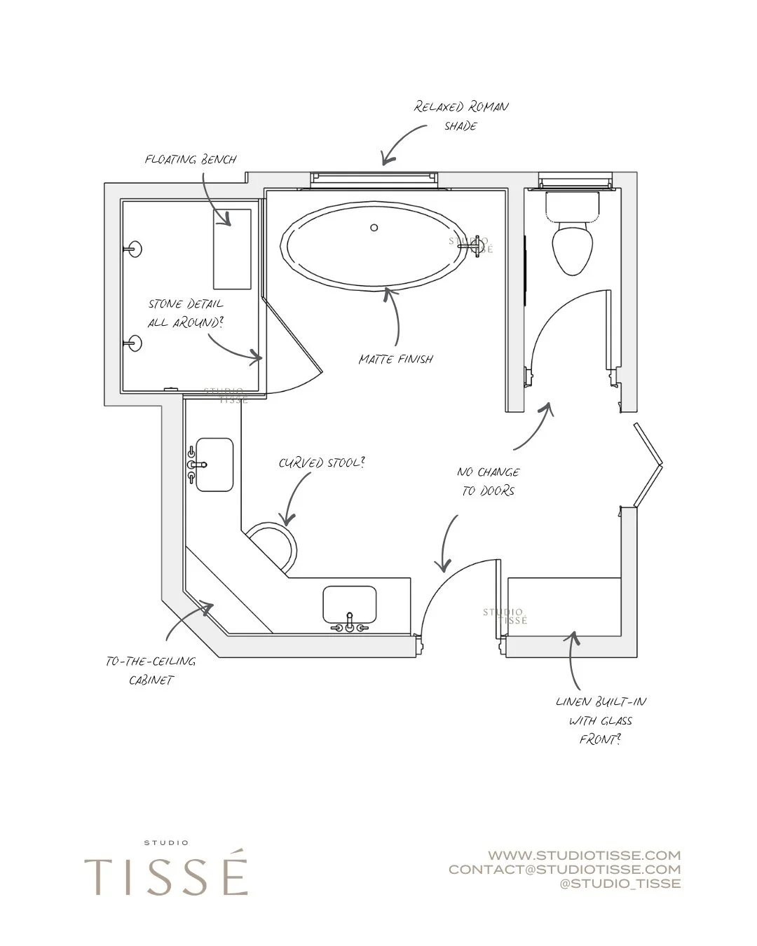 Starting to map out the details for this bathroom&mdash;considering flow, and how every element will work together. We're loving the process of turning ideas into a space that feels balanced, intentional and personal.⁠
Which layout would you choose?