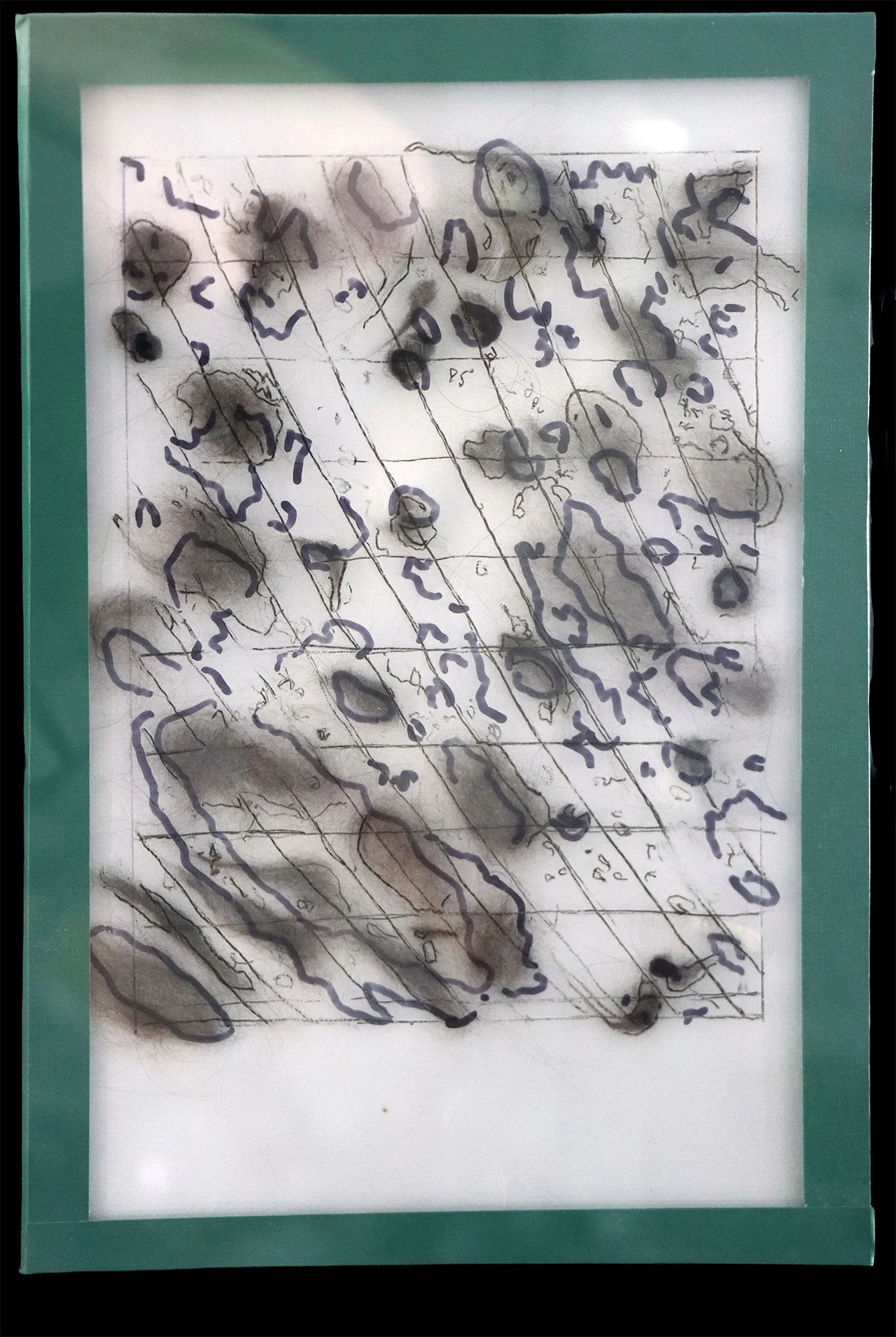 Moon Map Sketch (2026)
Glass, Marker, Cat Fur, Watercolor Paper

Made by layering cat fur in varying densities to represent the craters on the southwestern lobe of the moon as viewed through Salstrom’s handmade 12.5” f/5 Newtonian reflector telescope