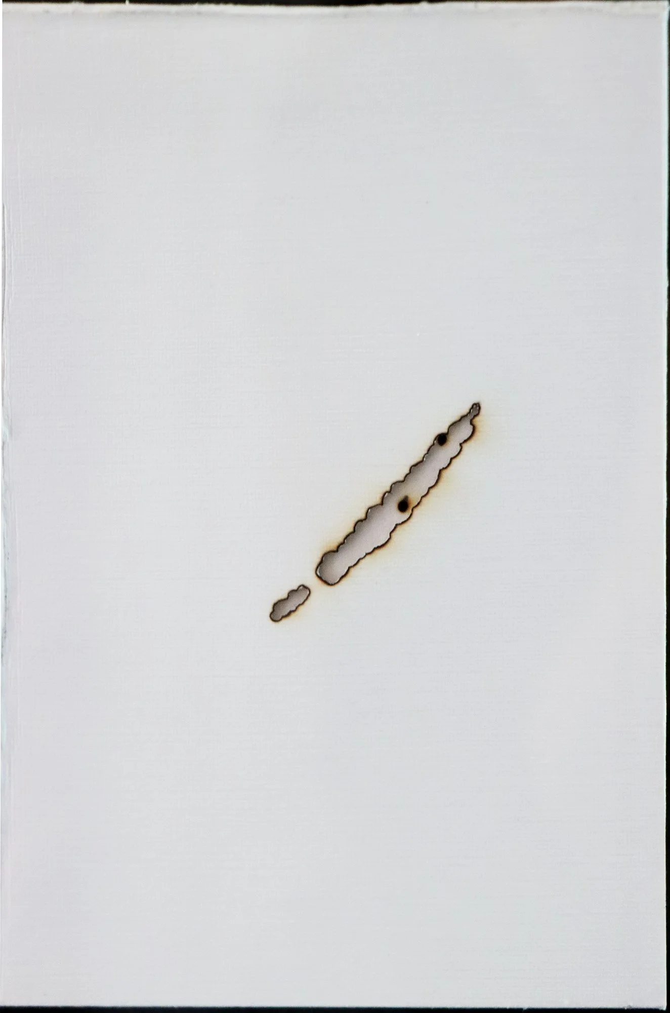 Starlight Drawings (2026)
Watercolor Paper (double layer).
Paper burned by focused starlight (light of the sun) passing through a handmade spherical lens, marking the time and travel of the sun as it "moves" across the sky. Any gaps in the burning in