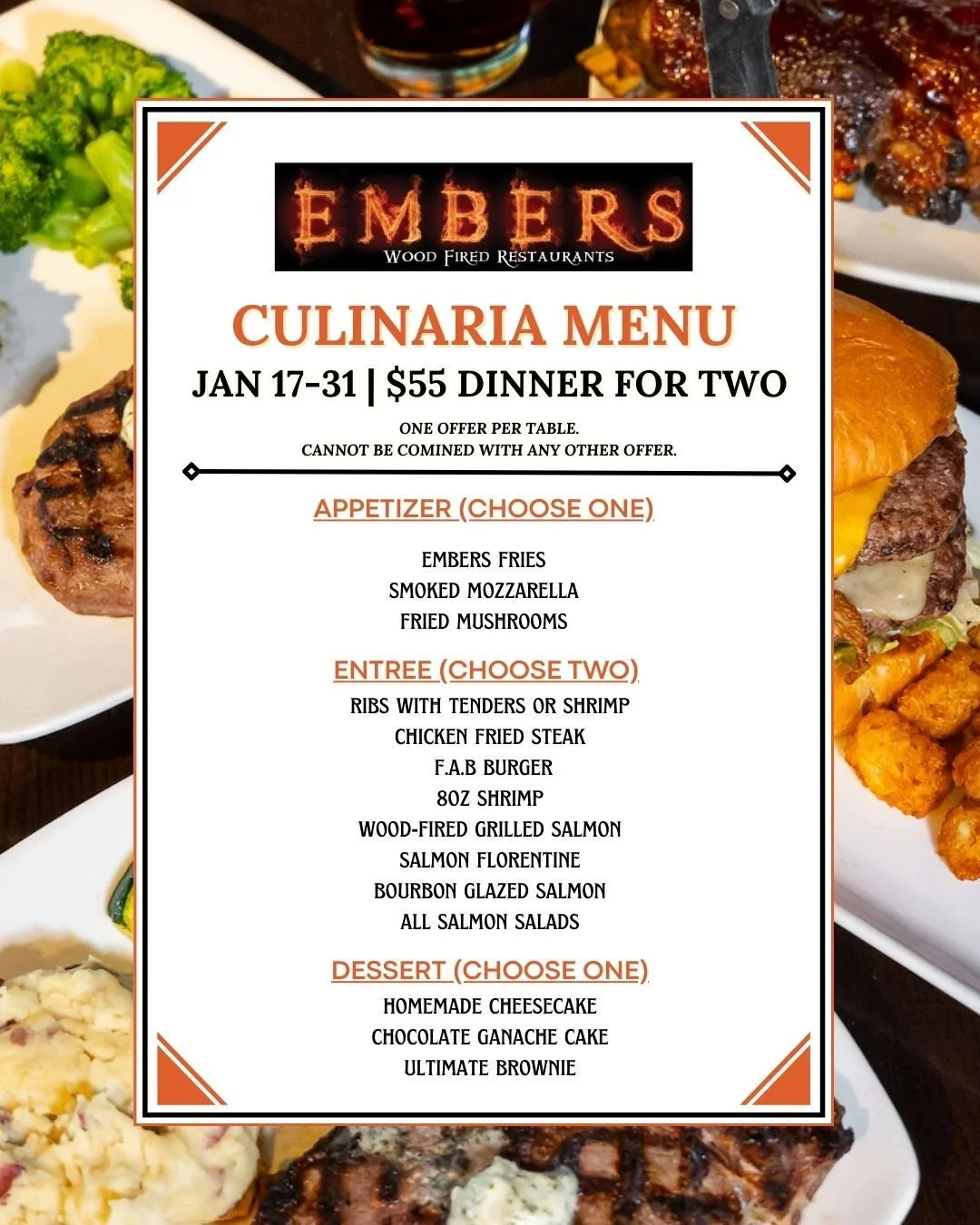 @CulinariaSA Restaurant Week is in full swing. 🔥 Dinner for two for $55 with one appetizer, two entr&eacute;es &amp; dessert.

A lot of food, a lot of flavor, and a reason to head to one of our San Antonio locations now!

📍819 N Loop 1604 E
📍9818 