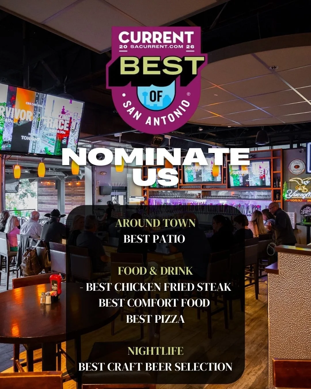 Look, we didn&rsquo;t want to make this awkward&hellip; but yeah, we&rsquo;d love your vote.

If the beer&rsquo;s been cold, the food&rsquo;s been hitting, and the patio&rsquo;s been your go-to, you know what to do.

Vote Embers in SA Current for:
Be