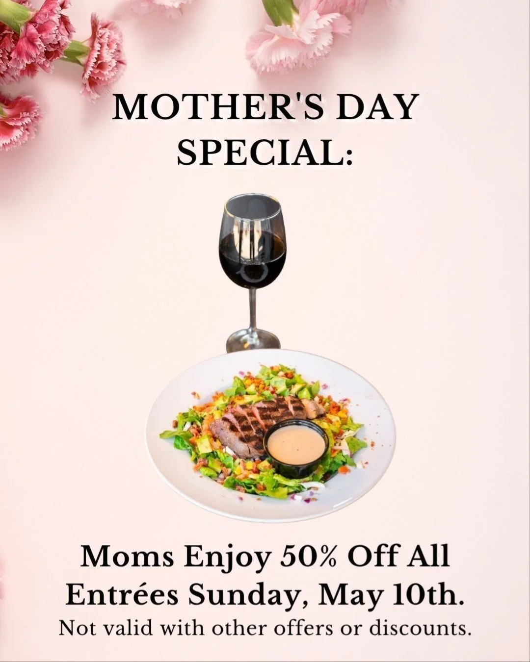 You spent the year doing everything for everyone. Now it is your turn. 💕
Celebrate Mother&rsquo;s Day with wood-fired favorites, pasta, and a table waiting just for you.

Enjoy 50% off all entr&eacute;es for moms on Mother's Day (cannot be combined 