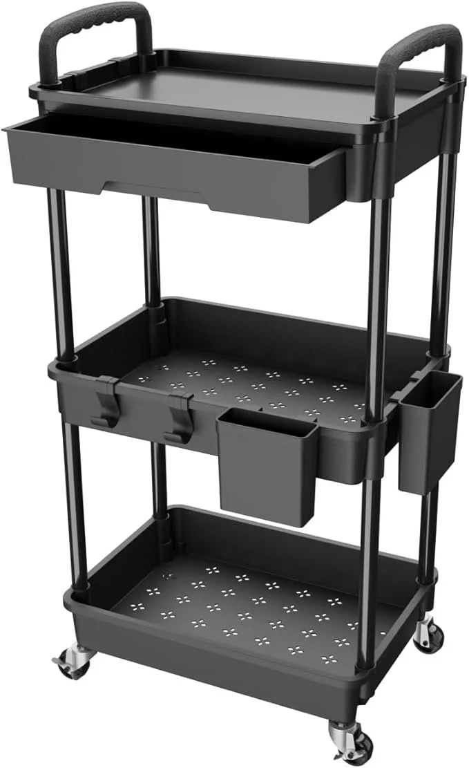 3-Tier Mobile Utility Cart with Storage Bins