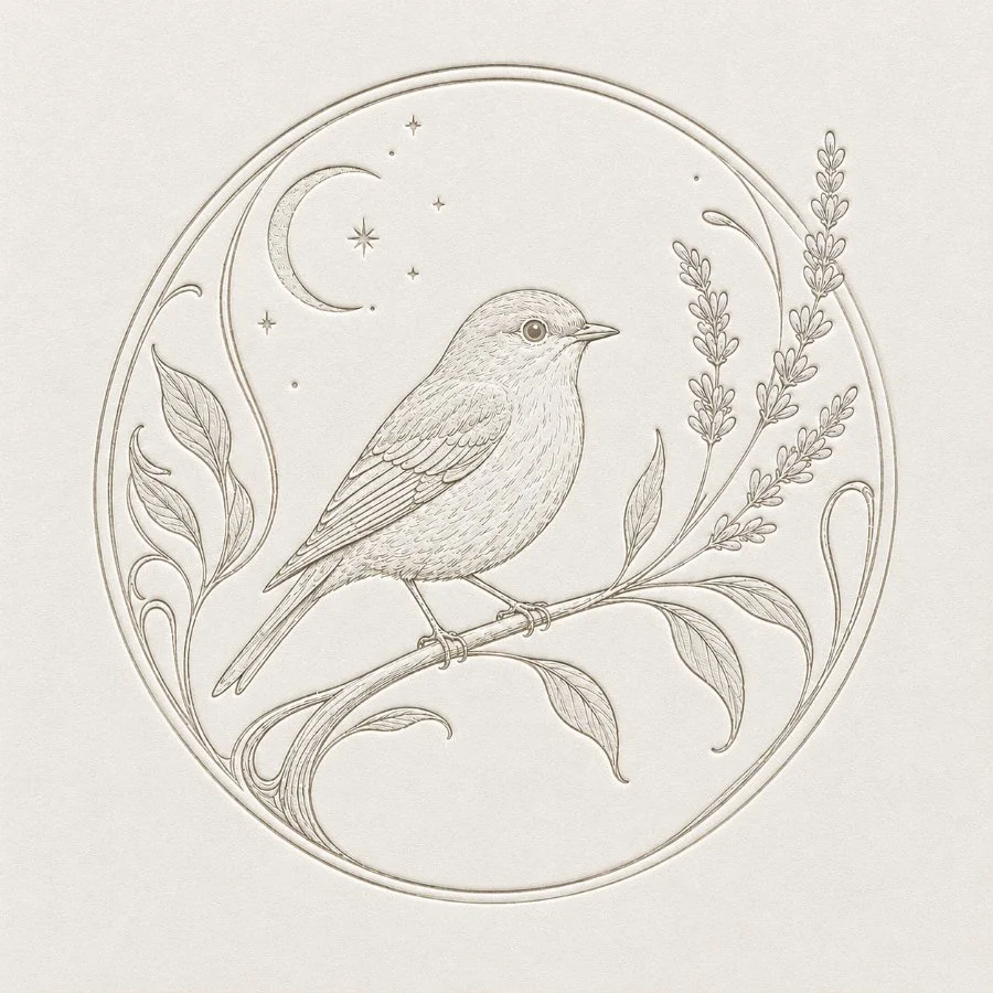 Art nouveau roundel, blind-emboss on cotton paper