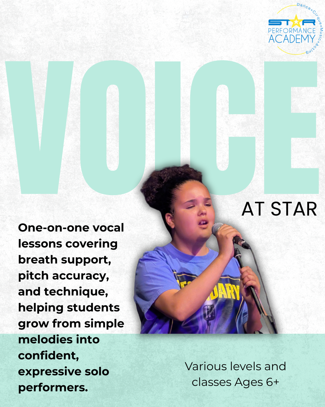 One-on-one vocal lessons covering breath support, pitch accuracy, and technique, helping students grow from simple melodies into confident, expressive solo performers.Lessons Vocal Pop Theatre Waterloo