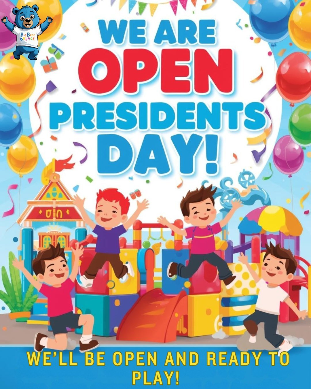 🎉 We&rsquo;re OPEN on Presidents&rsquo; Day! No school? No problem! Come play with us and make it a fun day! Click the link below to make your reservation. https://book.waiverelectronic.com/mobile/book-page/suNDh8ka8k
