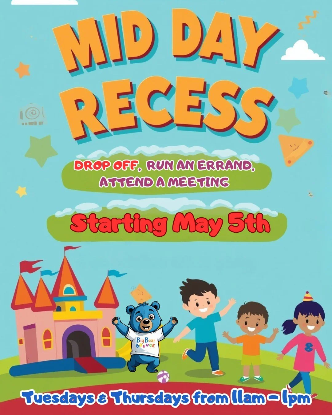 Midday recess is the perfect midday reset for your little ones ! Full of movement, play, and social time in a safe, fun environment. ☀️💛
Book now, drop your kiddos off, and enjoy 2 hours to catch a meeting, run errands, or simply take a little &ldqu