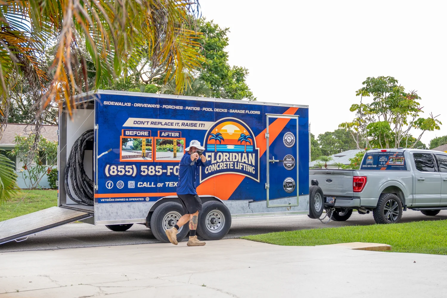 Floridian Concrete Lifting owner and rig on site in Florida