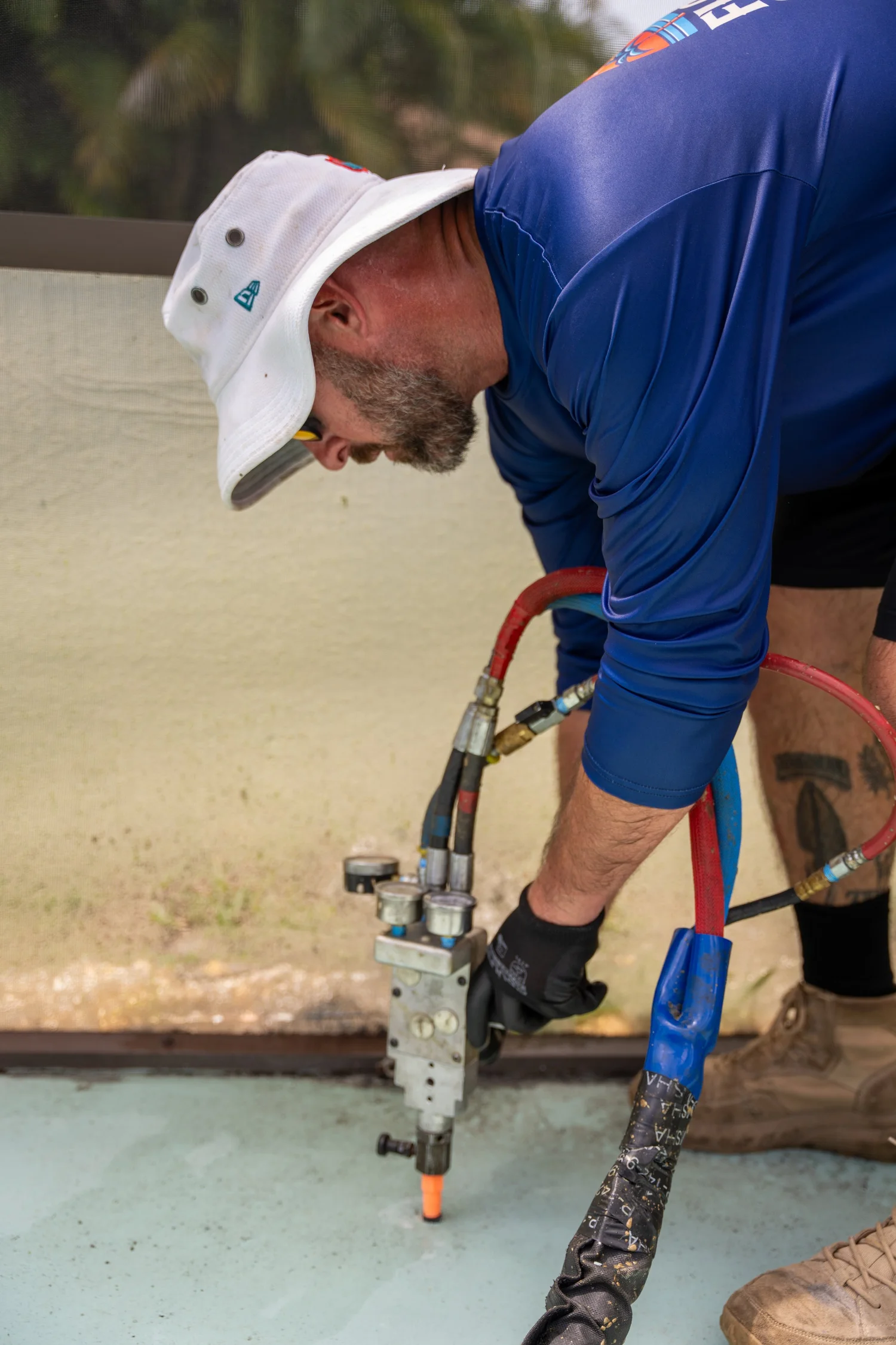 Polyurethane foam injection beneath a slab to lift and re‑support concrete