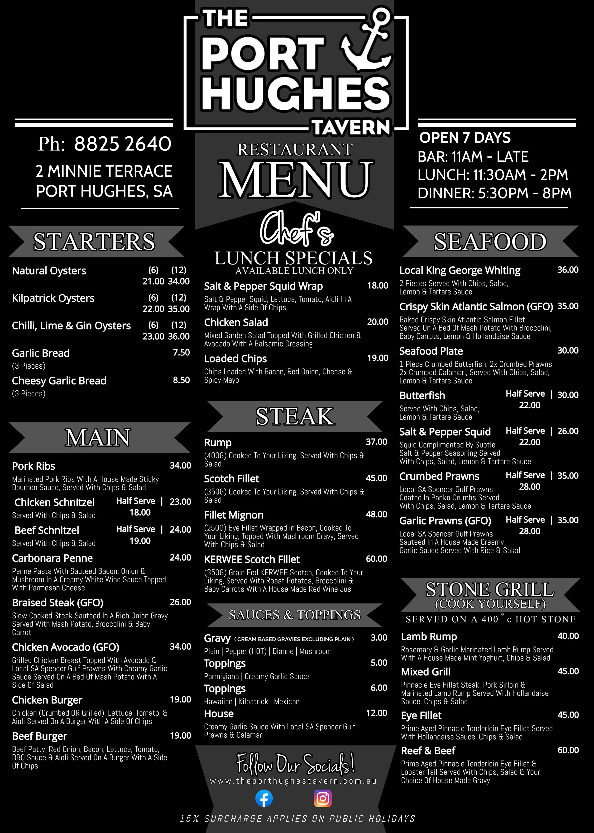 MENU — The Port Hughes Tavern