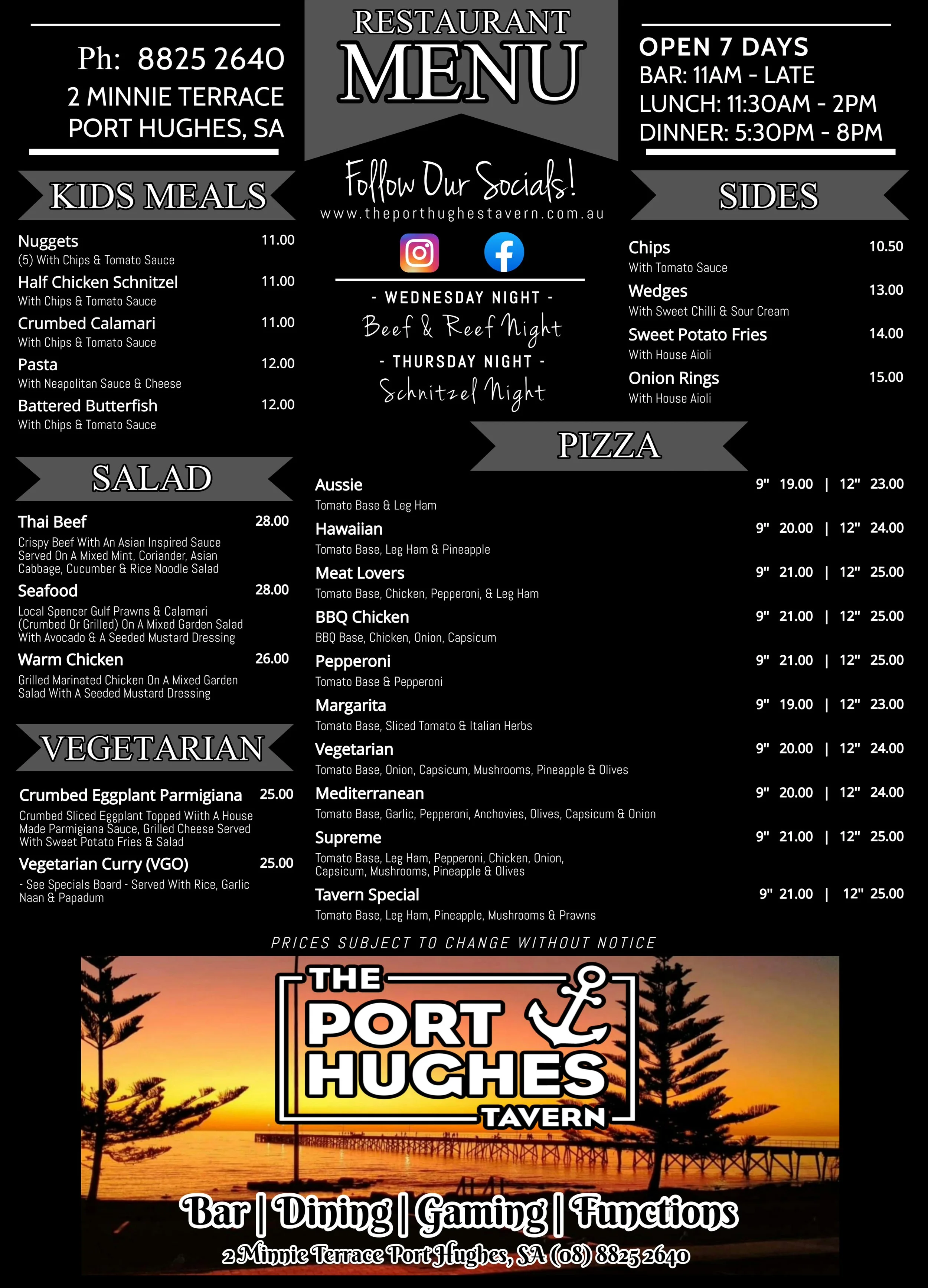MENU — The Port Hughes Tavern