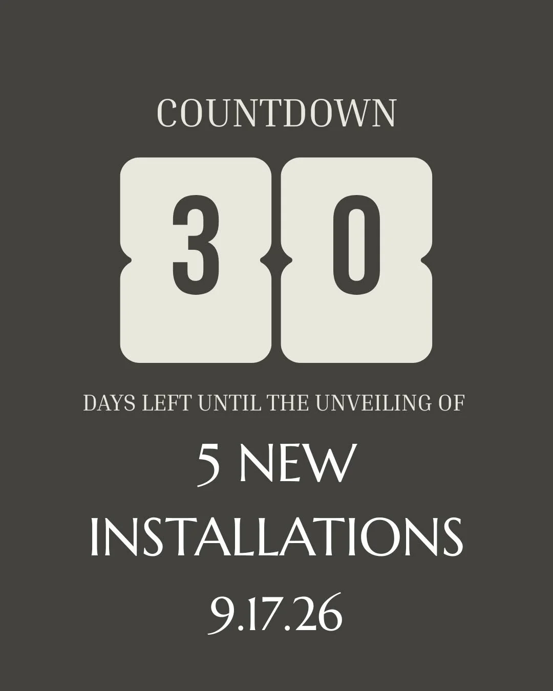 MARK YOUR CALENDAR! We will unveil 5 new sculptures Thursday, September 17th.  Be sure to FOLLOW US to learn more about our public reception in  the coming weeks!