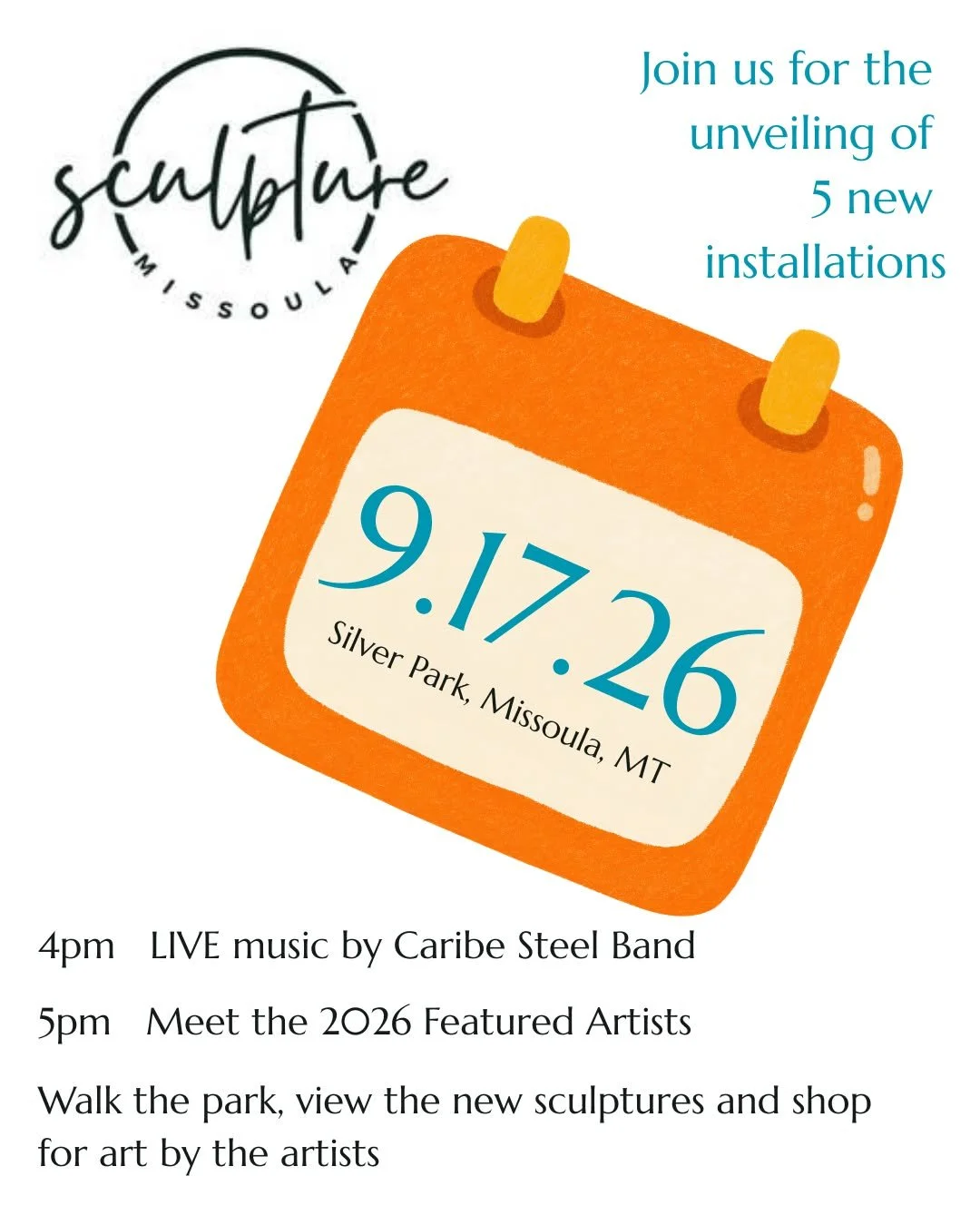 Join us  at Silver Park Thursday, September 17th for the unveiling of 5 new sculptures! Our ENTIRE community is invited!
