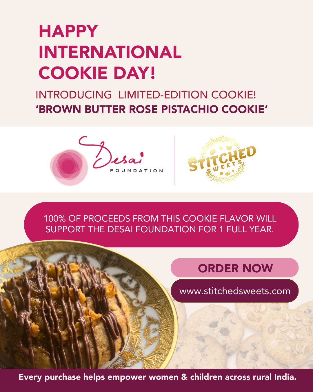 Brown Butter Rose Pistachio Cookie (Pack of 2)