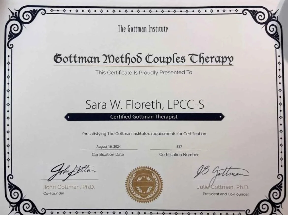 Sara Floreth's Gottman Method Couples therapy Certification