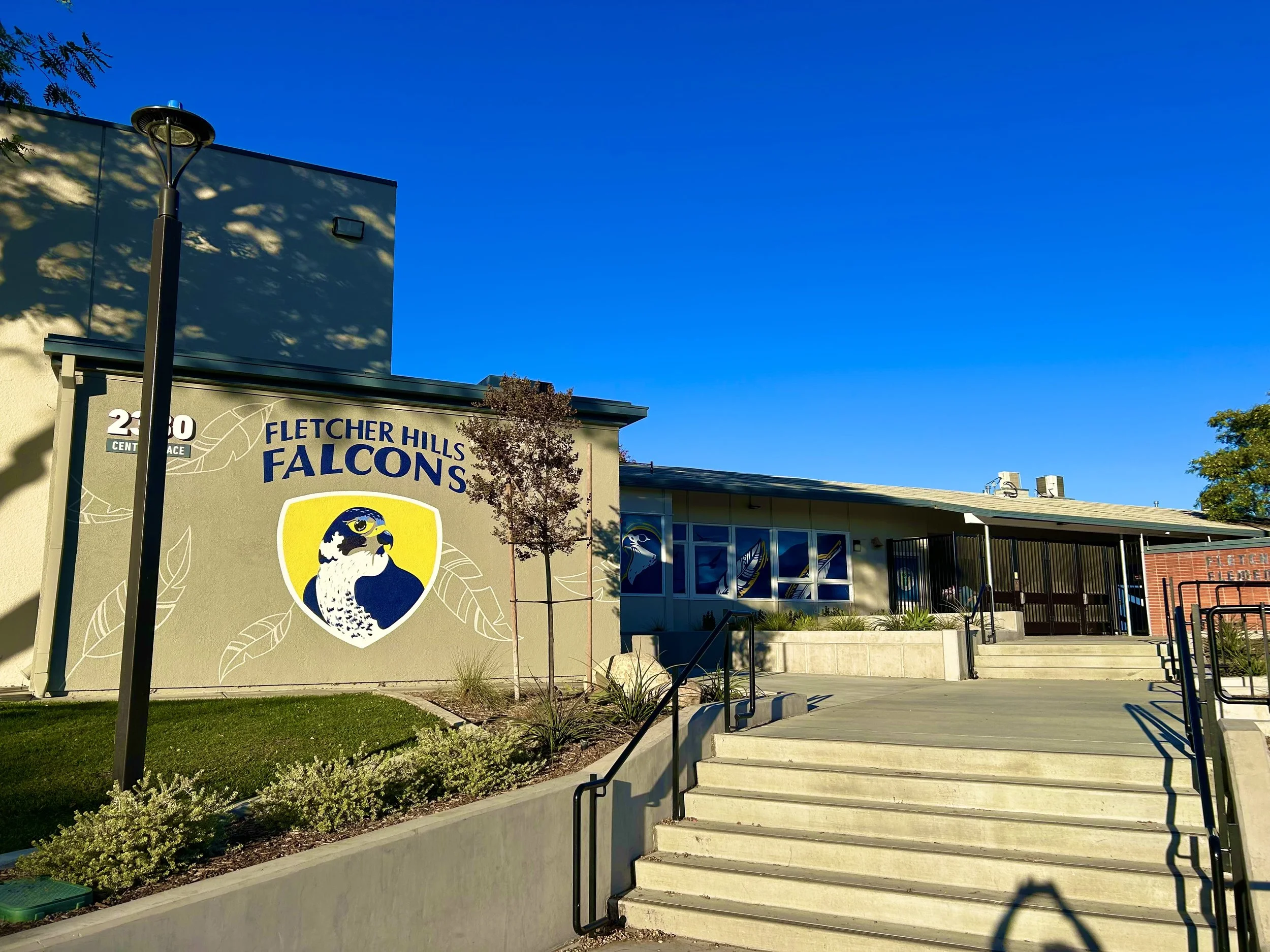 Fletcher Hills Elementary school falcon logo mural