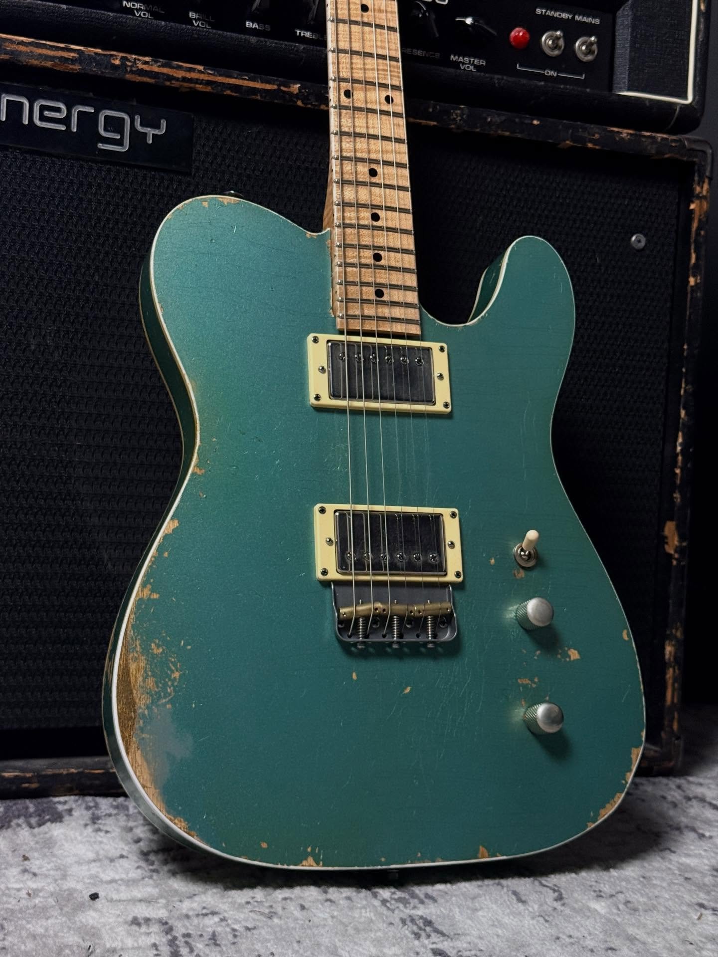 Finishing up an incredibly special *One-Off* Heirloom TX in Extra-Heavy-Aged Mint Green Metallic 🍃🍃💚💚✨✨ Swamp Ash Body. Mike Lull Hand-Wound 60&rsquo;s PAFs.  Double-Bound Body. Flamed Maple Neck and Fretboard with a Full C Shape Profile (.880-.9