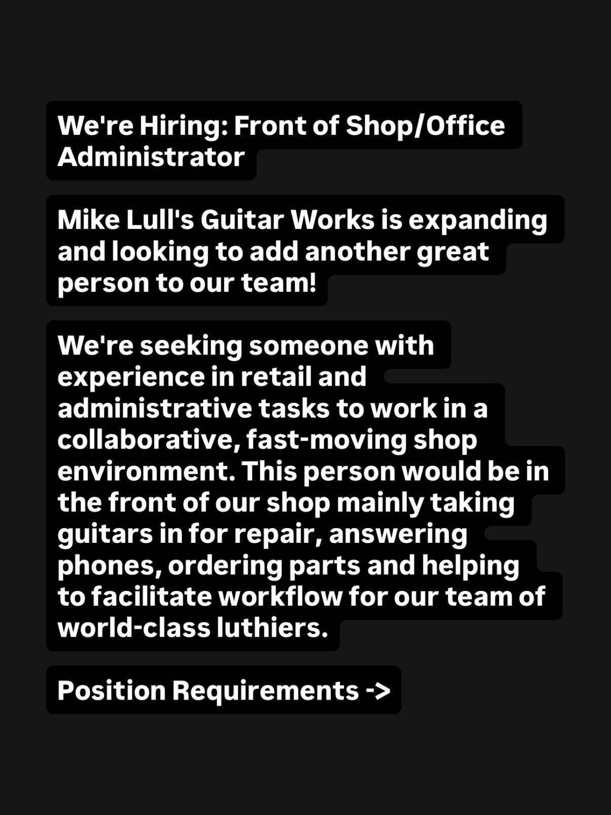 We&rsquo;re expanding and need another great person to join our team!

If you or someone you know is interested in being a part of a really great team, we&rsquo;d love to hear from you!