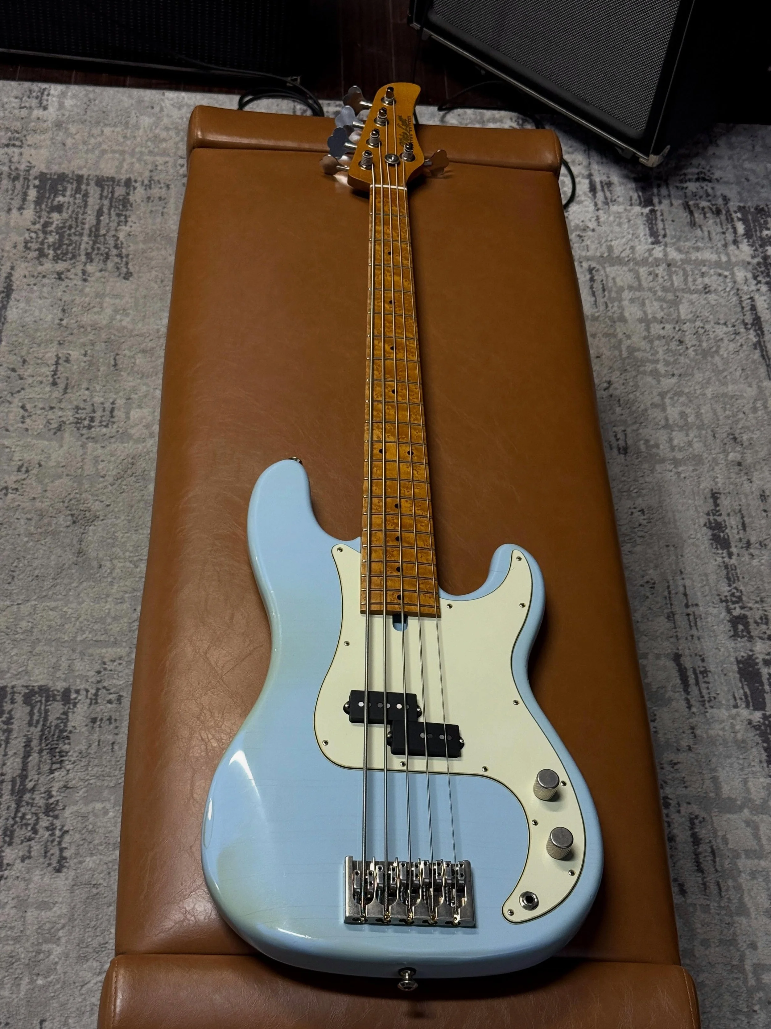 UPDATE: Sold! - *ONE-OFF* HEIRLOOM P5 CUSTOM:  Just finishing up this beautiful Heirloom P5 in Light/Medium Aged Frost Blue 🧊🧊🩵🩵 

Specs:
Roasted Swamp Ash Body
Quartersawn Maple Neck
Premium Birdseye Maple Fretboard 
Aged Nitrocellulose Finish 

